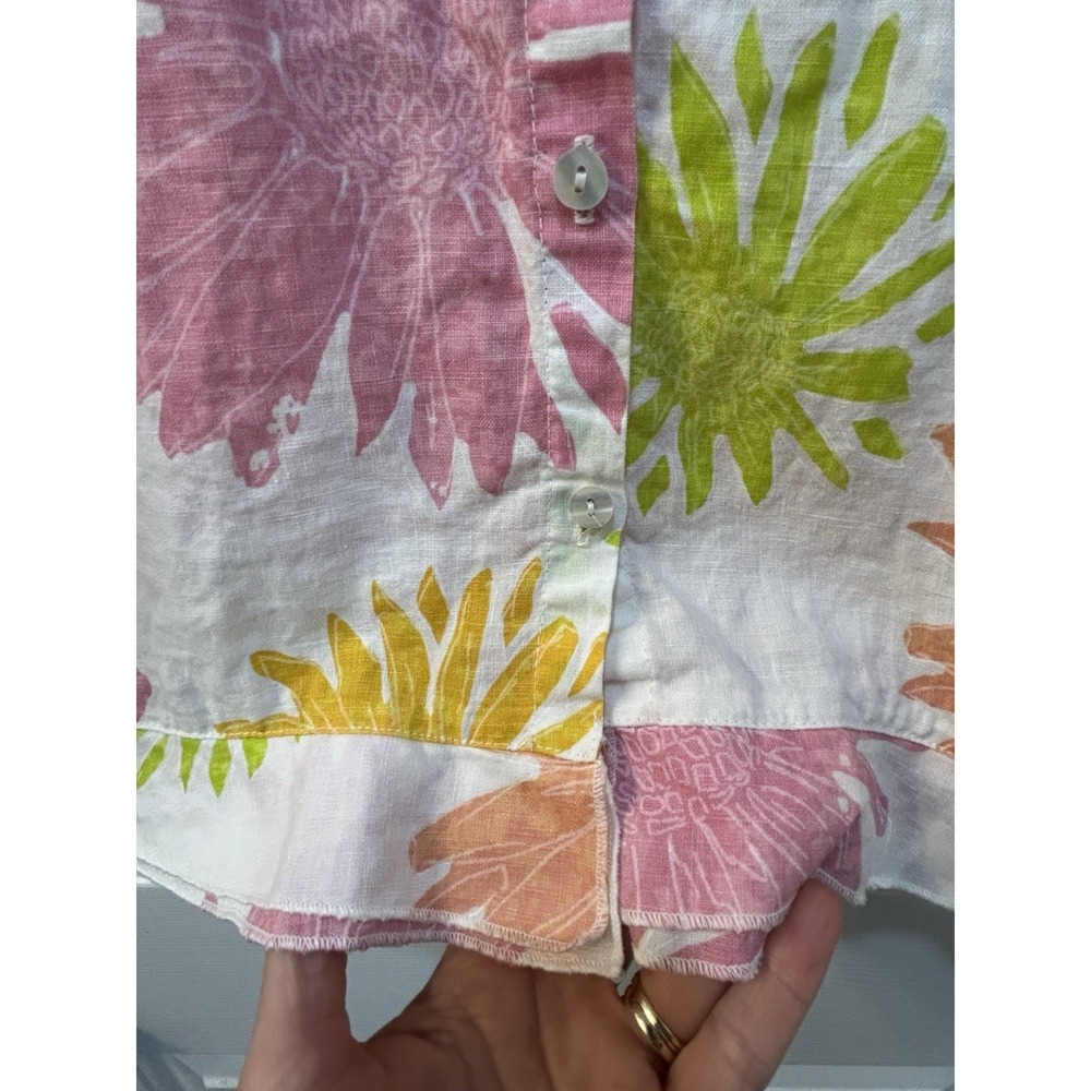 Fresh Produce Floral Linen Button Up Shirt Womens Sz M 3/4 Sleeve Tropical Art - Picture 5 of 10